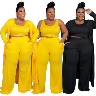 China New Arrival Breathable Winter Clothing Plus Size Women's Sets Yellow Black Long Sleeve 3 Piece Pant Set Women for sale