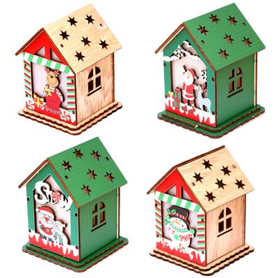 China High Quality Christmas Gift Diy Decorations Desktop Christmas Tree Cabin Bling Wooden Craft for sale