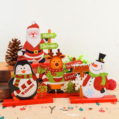 China New Santa Claus Desktop Ornaments Elk Snowman Wooden Craft Gifts Bar Festival Decoration Selection Wooden Christmas Decorations for sale