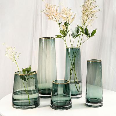 China Mini Size Gray Transparent Cylinder Glass Crystal Home Decoration Smoky Clear and Vase Green Customized New Arrival for sale