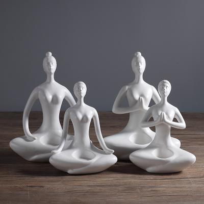 China New Living Room Decoration Yoga Girl Statue Glazed Candle Holders Carve Creative Ceramic Art Craft Ornament for sale