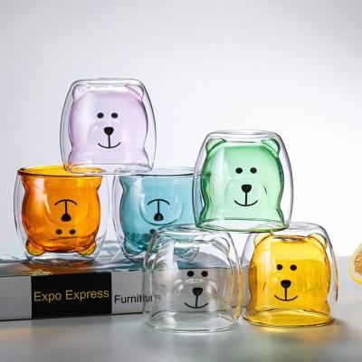 China Cartoon Colored Borosilicate Bear Cup Double Wall Glass Cup Sustainable High Temperature Glass Coffee Tea Water Glass Bear for sale