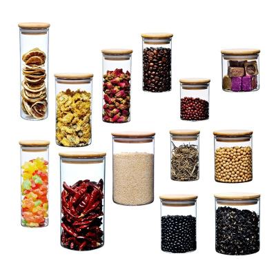 China Creative Multifunctional Heatable Wooden Sugar Coffee Bean Food Kitchen Sealed Glass Jars Tea Clear Glass Coffee Storage Container for sale