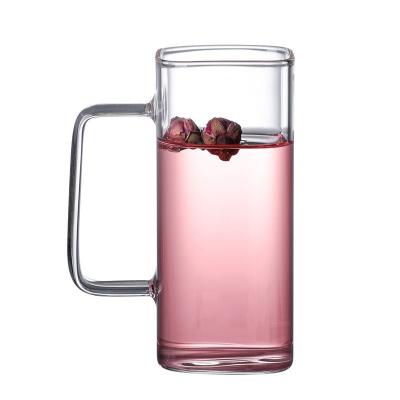 China Wholesale Healthy and Non-Toxic Borosilicate Heat Resistant Square Shaped Drinking Glasses 400ml Custom Glass Cup Logo Clear Soda Beer for sale