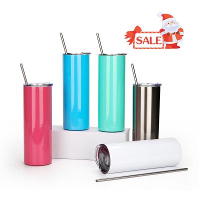 China Sublimation White Sustainable Double Wall Tumbler 20OZ Stainless Steel Lean Christmas Sale Tumbler With Straw for sale