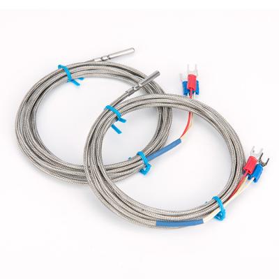 China PVC/silicon/ptfe/thermal resistance thermocouple 3-wire waterproof temperature sensor pt100 fiberglass probe for sale