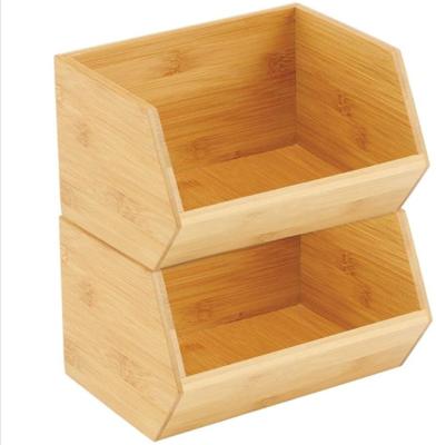 China Handmade Bamboo Food Storage Box Stackable Basket With Front Wide Opening Cabinet Food Cabinet Desk For Kitchen for sale