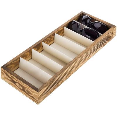 China Modern Style Good Quality 7 Compartment Eyewear Storage Box Wooden Sunglass Stand Up Display Box for sale