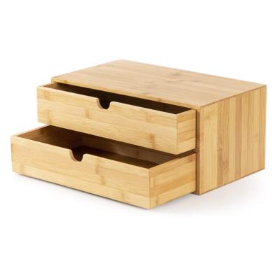 China Household Mini Bamboo Desk Drawer Desk Storage Organizing Box for Office Home Toiletries, No Assembly Required (2 Drawers) for sale