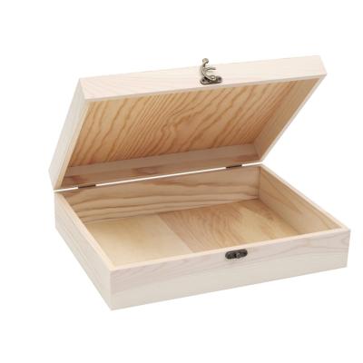 China Gens Art Unfinished Wooden Box With Lid Hinged Craft DIY Storage Jewelry Pine Pine Box - 30.4cm x 23.4cm x 8.4cm for sale