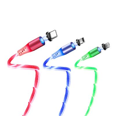 China Convenient Micro USB Type C Magnet USB Cable Flame Phone Charger Cable For iPhone LED Flowing Light Magnetic Charging Cable for sale