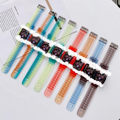 China Fanshion Jelly Gradient Watch Band Series 7 All-in-one Solid Color Shockproof Bumper Colorful Transparent Strap For Apple for sale