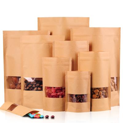 China Recycled Materials Custom Printed Resealable Snacks Candy Dried Fruit Nuts Food Packaging Stand Up Pouch Brown Kraft Paper Bag With Zipper for sale