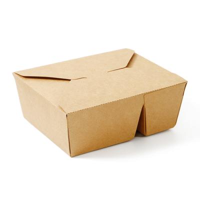 China Wholesale Food Grade Biodegradable Stocked Eco Friendly Disposable Recycled Kraft Paper Customize 2 Compartment Take Out Fast Food Paper Lunch Packaging Box For Food for sale