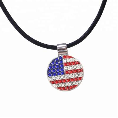 China Iron USA Flag Crystal Ball Marker Golf Pendant Necklace for sale