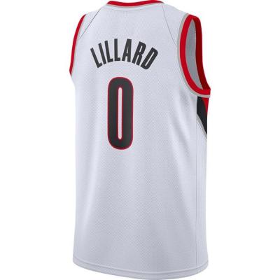 China 2019 Antibacterial Embroidered Mens Damian Lillard White Basketball Jersey #0 for sale