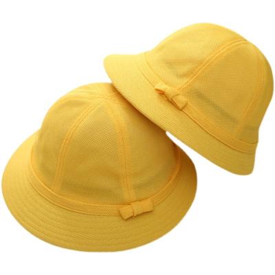 China Fashion Casual Sports With Wide Brim Solid Color 100% Cotton Mesh Fisherman Yellow Hat For Kids for sale