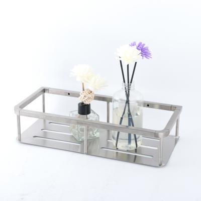 China Hot selling minimalist single layer square shape wall mount stainless steel bathroom bano estante kitchen shelves for shop shampoo display for sale