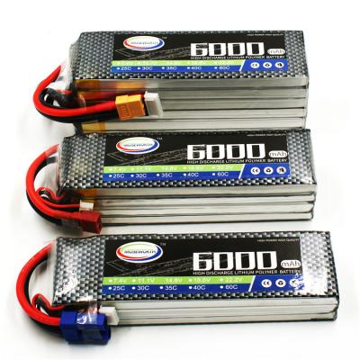 China Toys high discharge rate 30c 35c 60c 75c 100c 6000mah Li ion polymer battery lipo battery pack 7.4v 11.1v 14.8v 18.5v 22.2v for sale