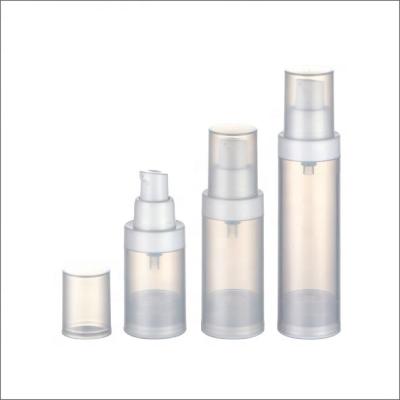 China Non Spill 15ml 30ml 50ml White Airless Pump Bottle Black PP Packaging For Skin Care Cosmetic Round Lotion Pump Plastic Bottles Frosted for sale