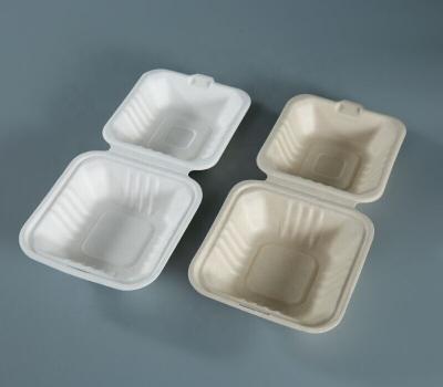 China 100% Disposable Sugarcane Pulp Food Containers Togo Food Box Composatable Clamshell Container Take Out Food Container for sale