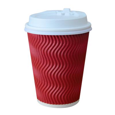 China Heat Insaulted Corrugated Paper Customized Logo And Printing Paper Cup Ripple-Wall Coffee Cup With Cup Sleeves for sale