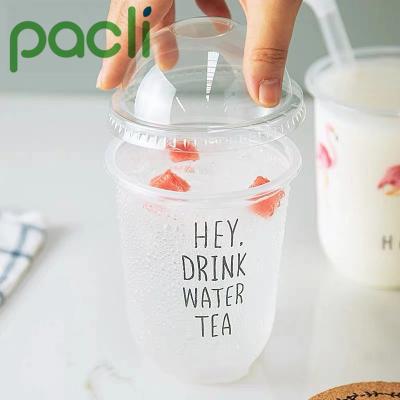 China Beverage PLA Biodegradable Compostable Transparent Plastic Cold Drink Cup With Lid for sale