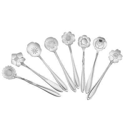 China Mini Stainless Steel Teaspoon Viable Flower Shaped Dessert Spoon Set Ice Cream Candy Tea Stir Spoon for sale