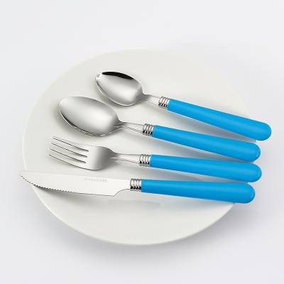 China Sustainable Food Grade Stainless Steel Colorful Handle Spoons And Forks Set Stainless Steel Cutlery for sale