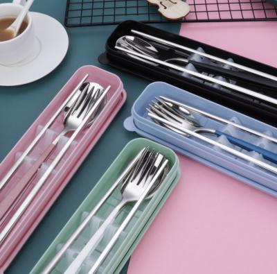 China Sustainable New Arrival 3pcs Portugal Portable Cutlery Gold Plated Stainless Steel Chopsticks Fork And Spoon Flatware Set With Case for sale