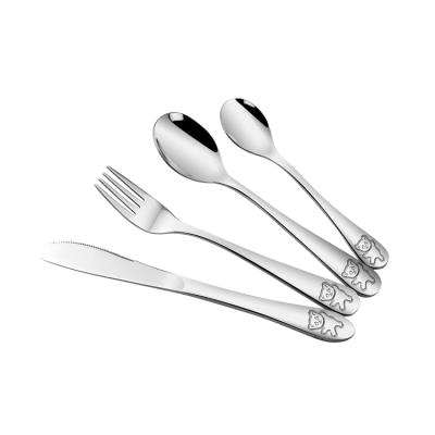 China Bear Kids Food Grade Children's Safe Flatware Small Eating Silverware Set Stainless Steel Metal Toddler Utensils Cutlery Set for sale