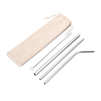 China 3pcs Metal Stainless Steel Portable Viable Drinking Straws with Brush and Bag Coffee Bubble Web Tea Straw Set for Travel Camping for sale