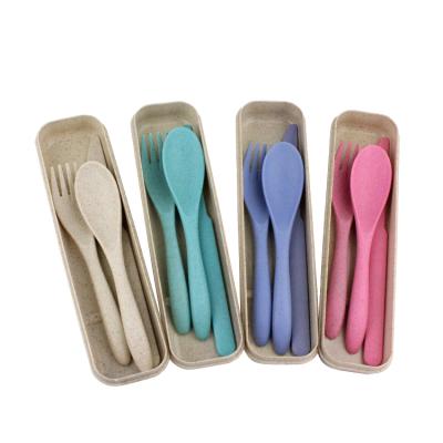 China Eco-friendly Disposable Portable Wheat Straw Spoon Fork Knife Camping Plastic Cutlery for sale