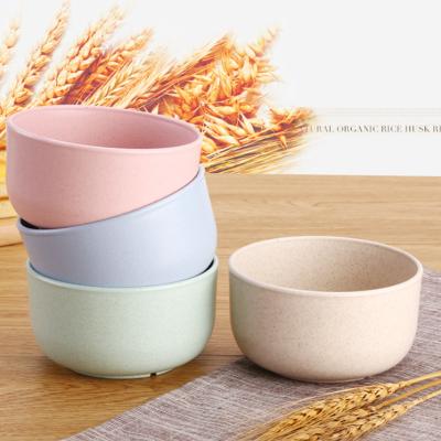 China Sustainable Hot Selling Baby Rice Noodle Bowl Food Feeding Wheat Straw Colorful Eco-friendly Plastic Rice Bowl for sale