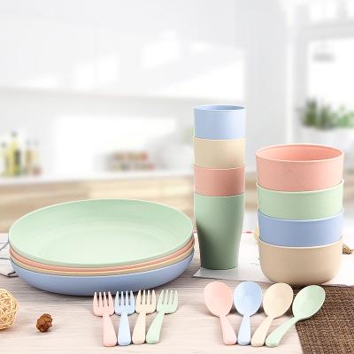 China 20pcs Sustainable Food Contact Unbreakable Lightweight Dinnerware Rolls Cups Dishes Set Wheat Straw Dinnerware Sets With Customized Box for sale