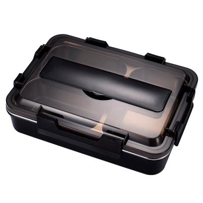 China Disposable Premium Quality 3 Compartments Black Lunch Box Stainless Steel Thermal Food Storage Container for sale