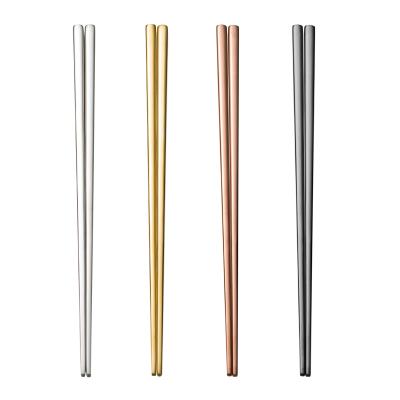 China Viable Wholesale Reusable Silverware Non-Slip Tableware Titanium Plated Korean Metal Stainless Steel Chopsticks for sale