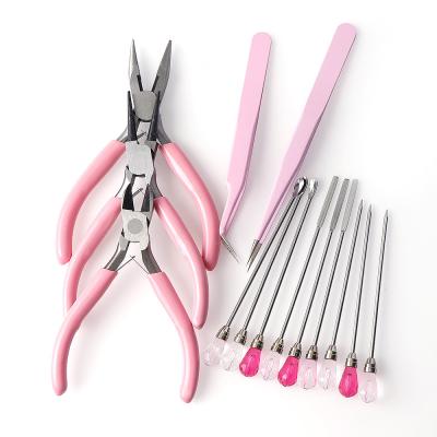 China Other Pink 3PCS Mini Jewelry Making Stainless Steel Long Nose Round Diagonal Nose Clips With Stickers for sale