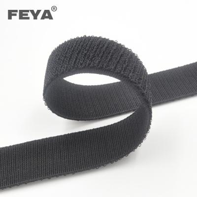 China Black Velcro Hook And Loop Tape Elastic unnapped loop 20mm 25mm for sale