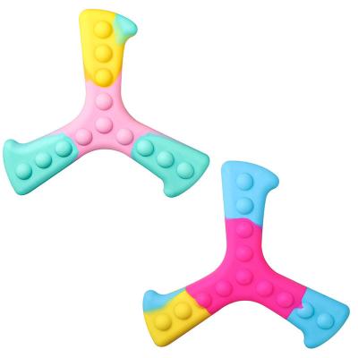 China Latest Style Cartoon Squeezable Kids Wiggle 3D Silicone Bubble Antistress Toy Flying Boomerang Fidget Push Toy for sale