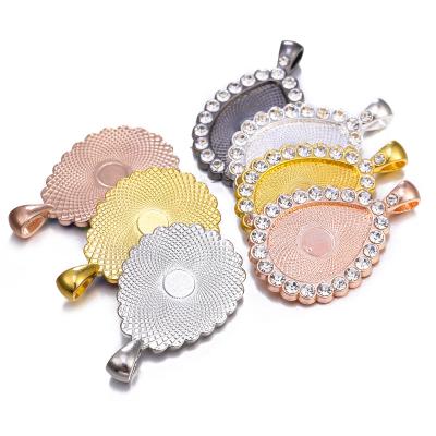 China CLASSIC 20*30mm Water Drop White Photo Pendant Tray Charms Rhinestone Framing Base Pendant Trays Setting For Jewelry Making for sale