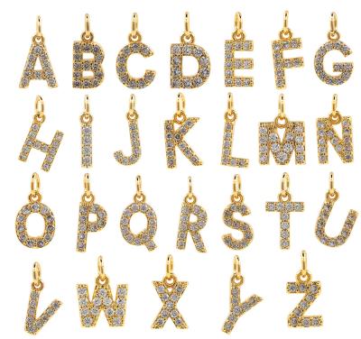 China TRENDY 26 A-Z Gold Rhinestone micro pave initial letter alphabet pendant charm for jewelry making for sale