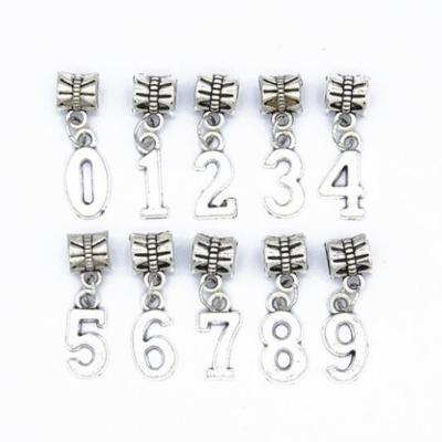 China Number Charms Factory Wholesale Big Hole Mixed 0~9 Silver Letter Number Charms For Bracelets Jewelry Making for sale