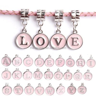 China Initial Letter A-Z European Alphabet Charms Wholesale Enamel Alphabet Letter Charm Pink For Bead Bracelet Making for sale