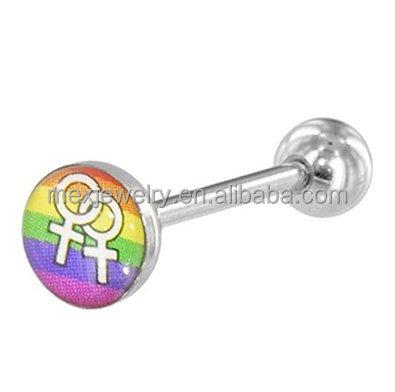 China Lead and Nickel Free Female Symbol Lesbian Double Pride Rainbow Flag Tongue Ring/Earring for sale