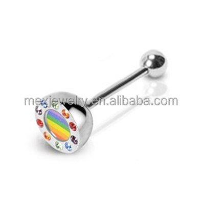 China Lead and Nickel Free Half Dome Rainbow Flag CZ Tongue Ring - Gay and Lesbian Pride Body Jewelry - LGBT for sale