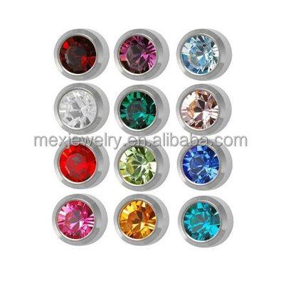 China Lead & Nickel Plated Surgical Steel Silver Gold Free Men's 4mm - 8mm Ear Piercing Stud Earrings 12 Birthstone Mixed Colors for sale