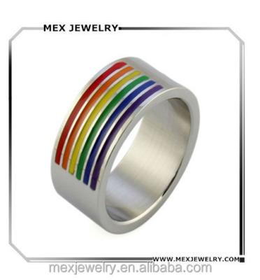 China Lead and Nickel Free Stainless Steel 10mm Rainbow Gay Lesbian LGBT Pride Ring Alliance for sale