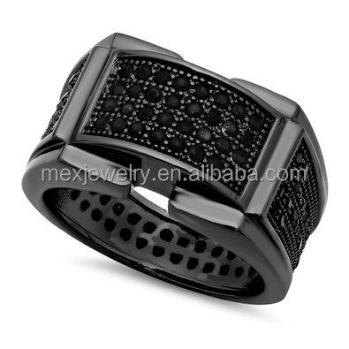 China Lead & Nickel Free Best Quality Solid Brass Core Black Micro Pave AAA CZ Ring For Men for sale