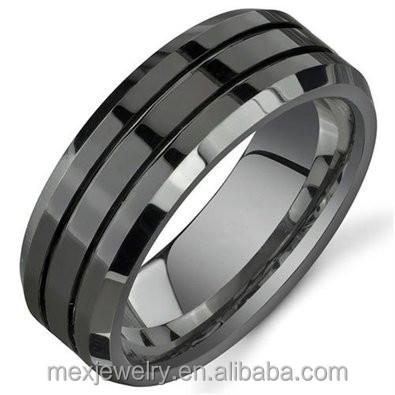 China Black Titanium Lead And Nickel Free 8mm Rings For Men Polished Beveled Edge Double Groove Wedding Bands for sale